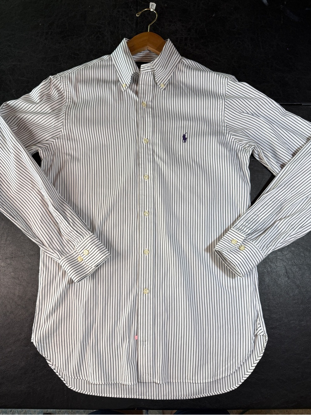 Ralph Lauren White Shirt with Black Pinstripes and Embroidered Pony